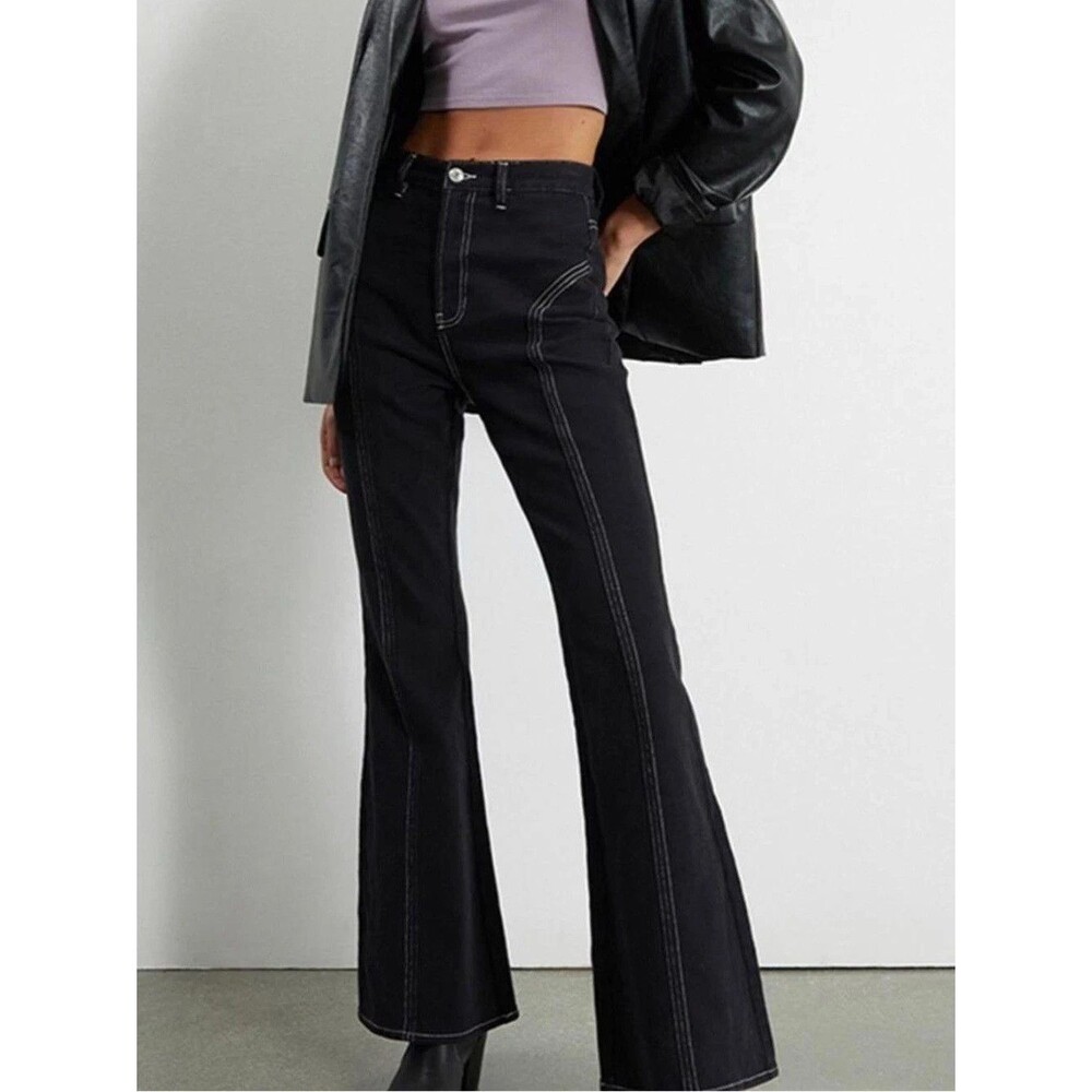 PacSun High Rise Flared Womens Sz 27  Black Denim Jean  Stitching Cotton Stretch